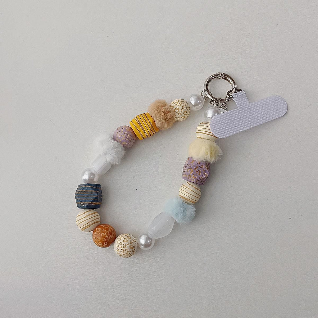 Chain Plush Bead Wooden Wrist Strap