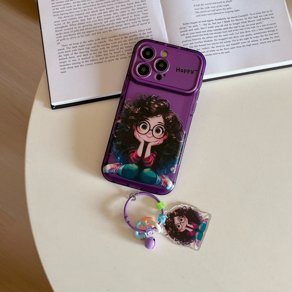 Cartoon Geek Girl iPhone Case with Charm
