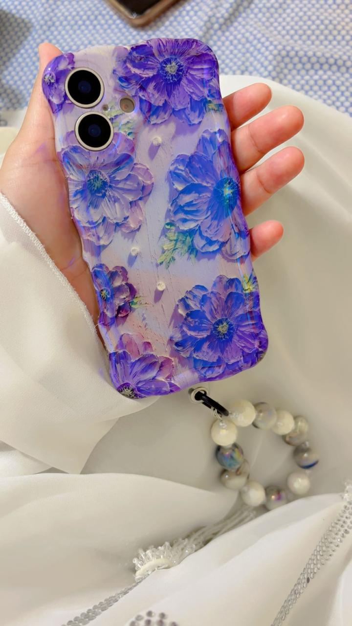 Violet Blossom Oil Painting Flower iPhone Mobile Case with Charm