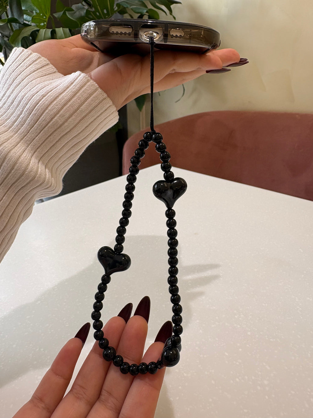 Black Tulip TPU Phone Case with Phone Charm