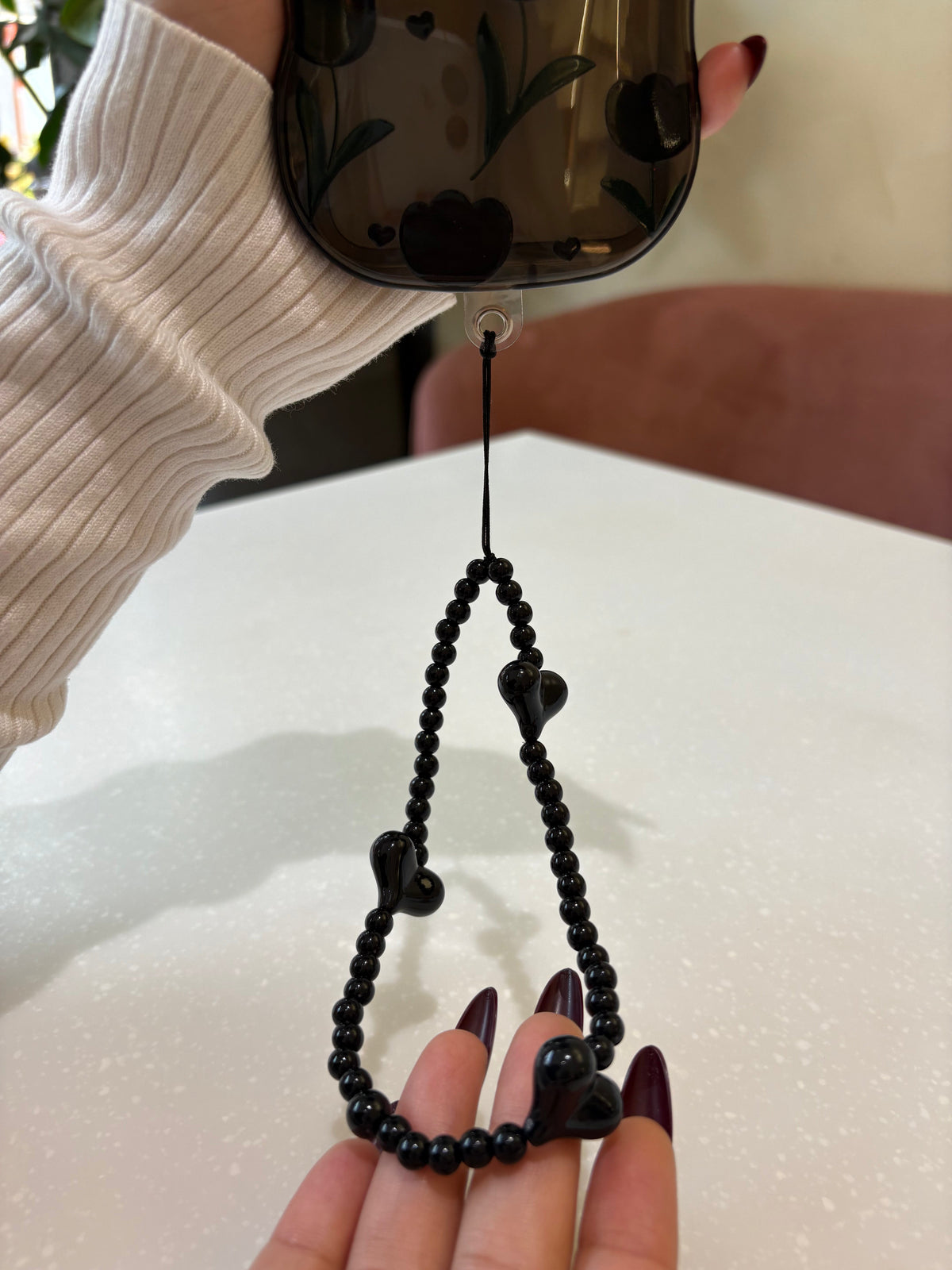 Black Tulip TPU Phone Case with Phone Charm