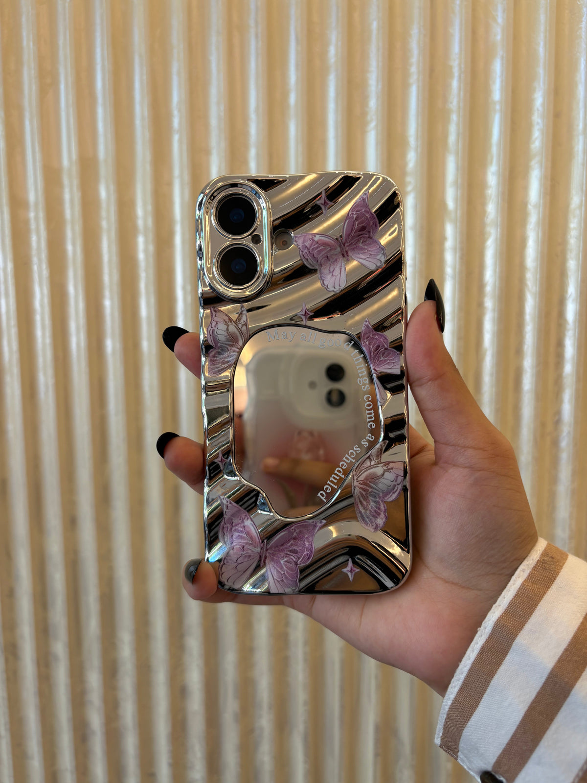 Mirror Butterfly iPhone Case – Reflective Glam & Shock Protection