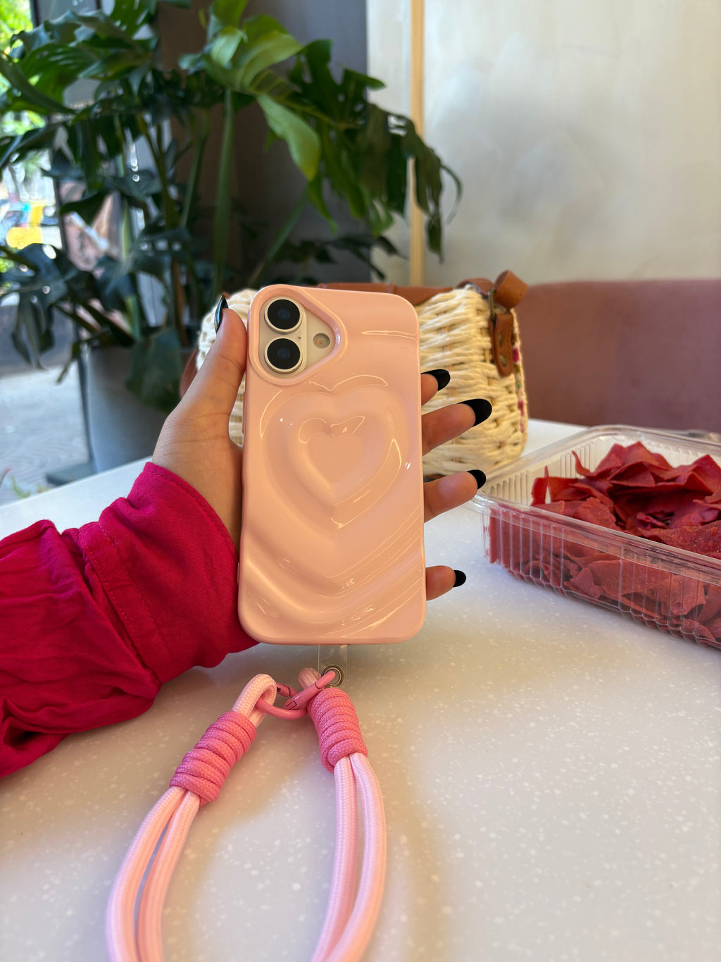 Pink Wavy Heart with Lanyard Charm - iPhone Case
