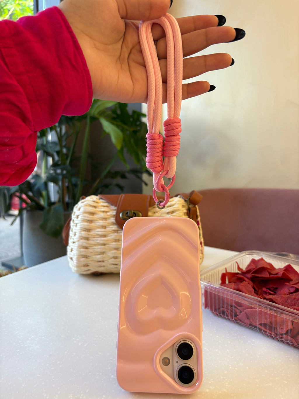 Pink Wavy Heart with Lanyard Charm - iPhone Case