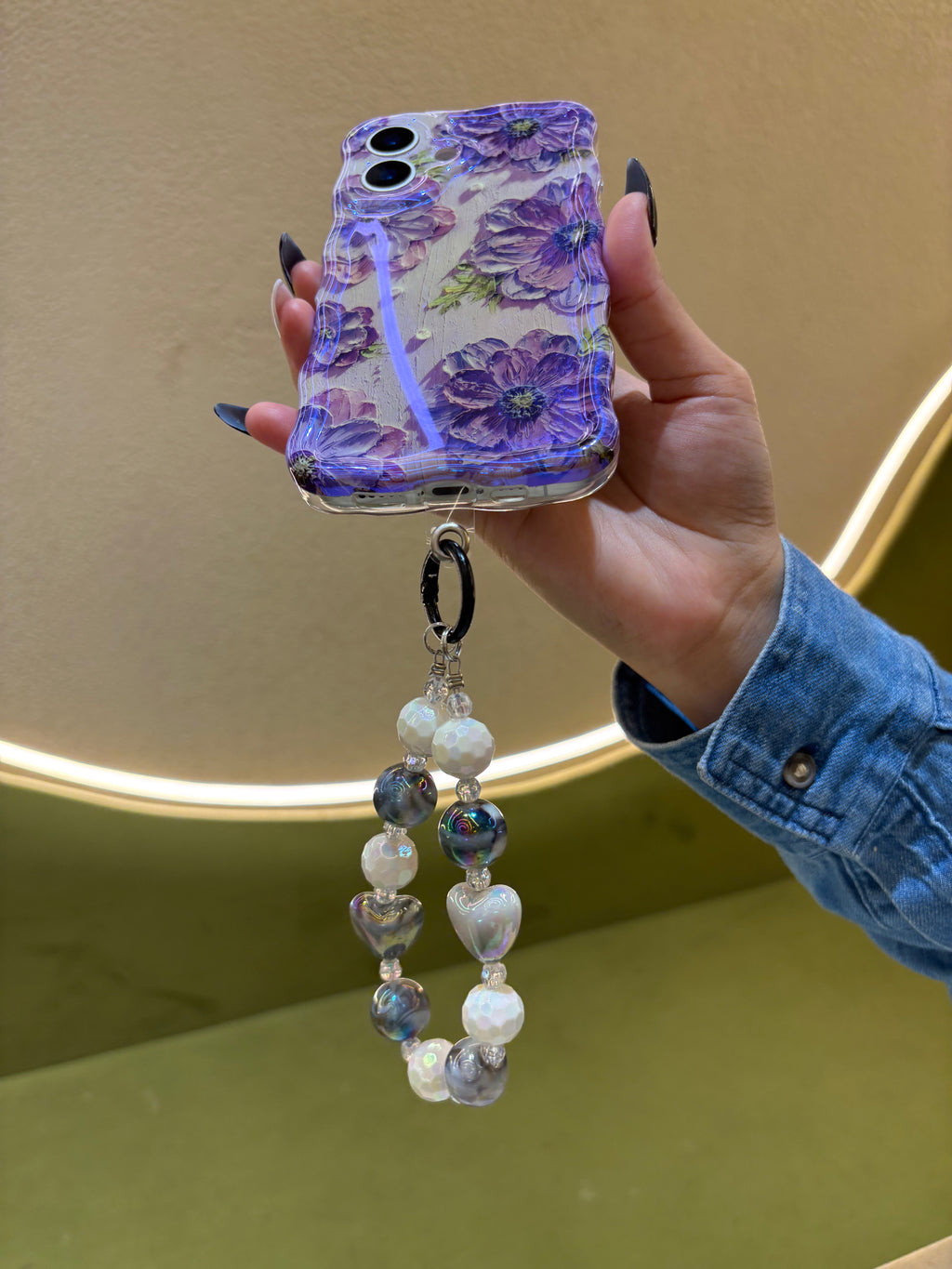 Violet Blossom Oil Painting Flower iPhone Mobile Case with Charm