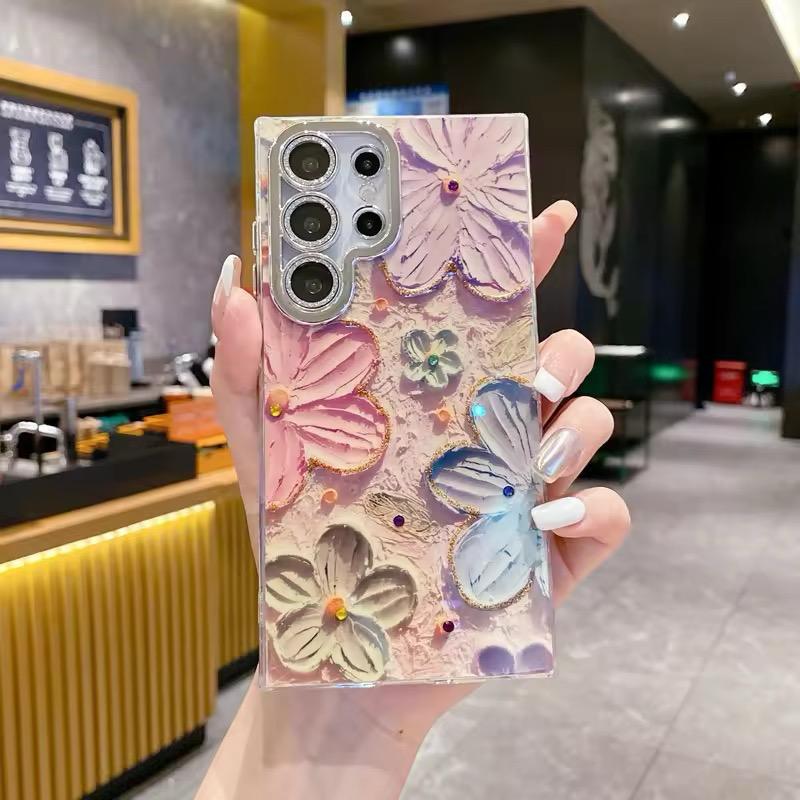Cute Oil Painting Blue Rose Flower Samsung Mobile Case