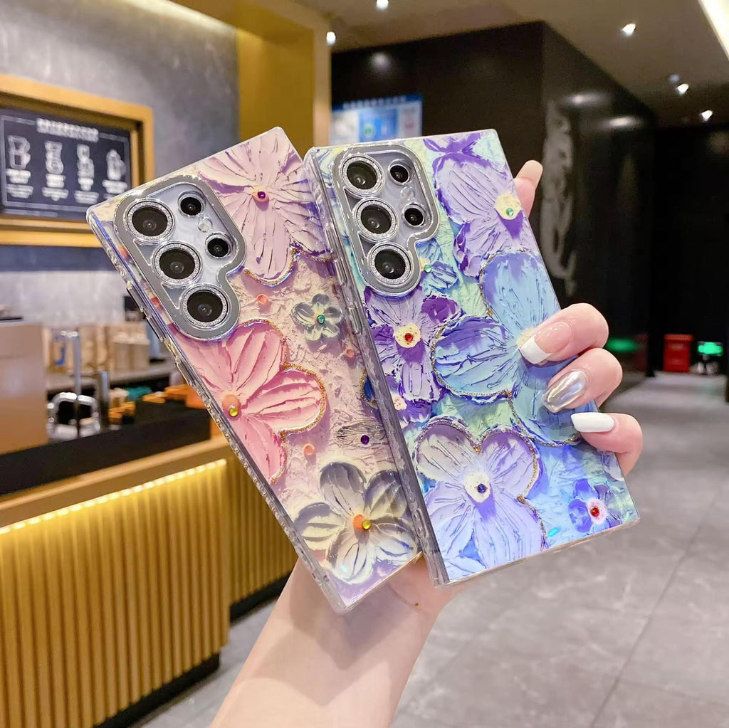 Cute Oil Painting Blue Rose Flower Samsung Mobile Case