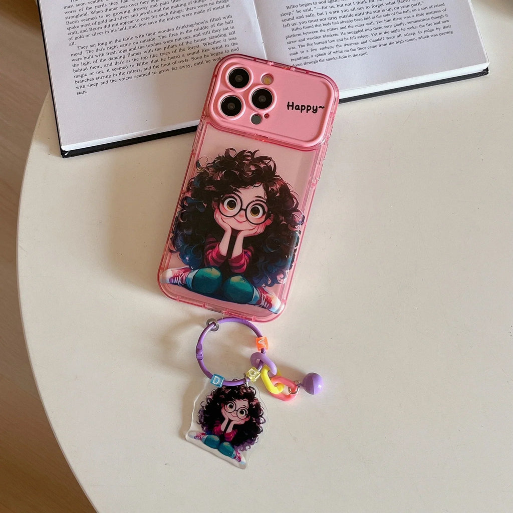 Cartoon Geek Girl iPhone Case with Charm