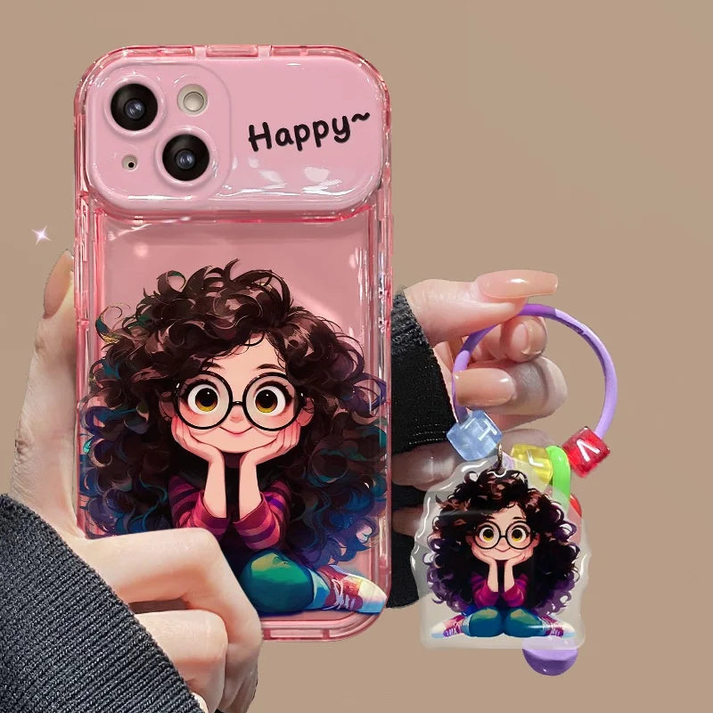 Cartoon Geek Girl iPhone Case with Charm
