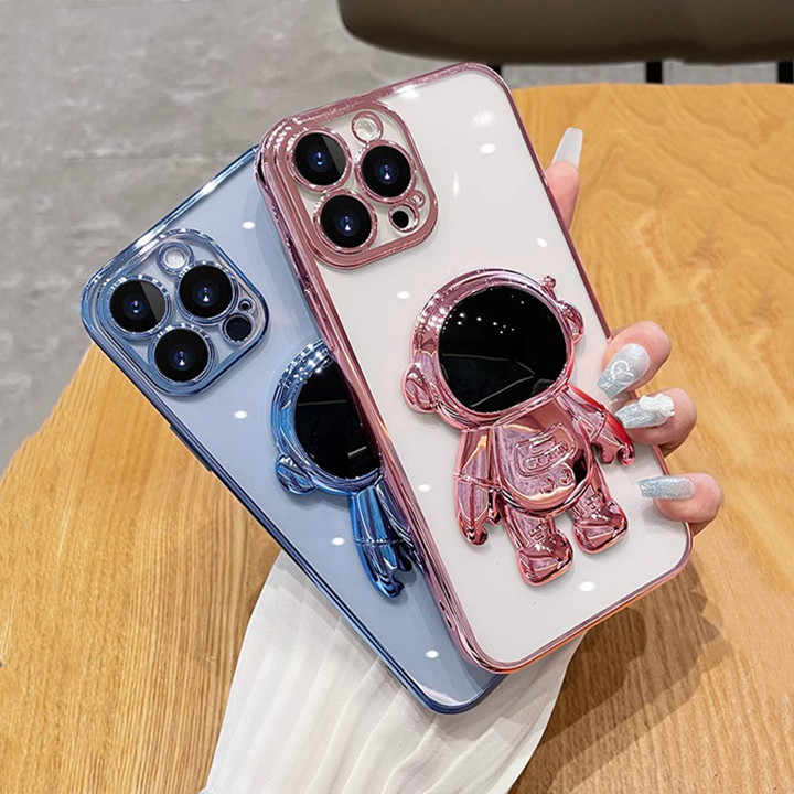 Astronaut Electroplated Phone Case with Lens Protection and Holder (for Men & Women)