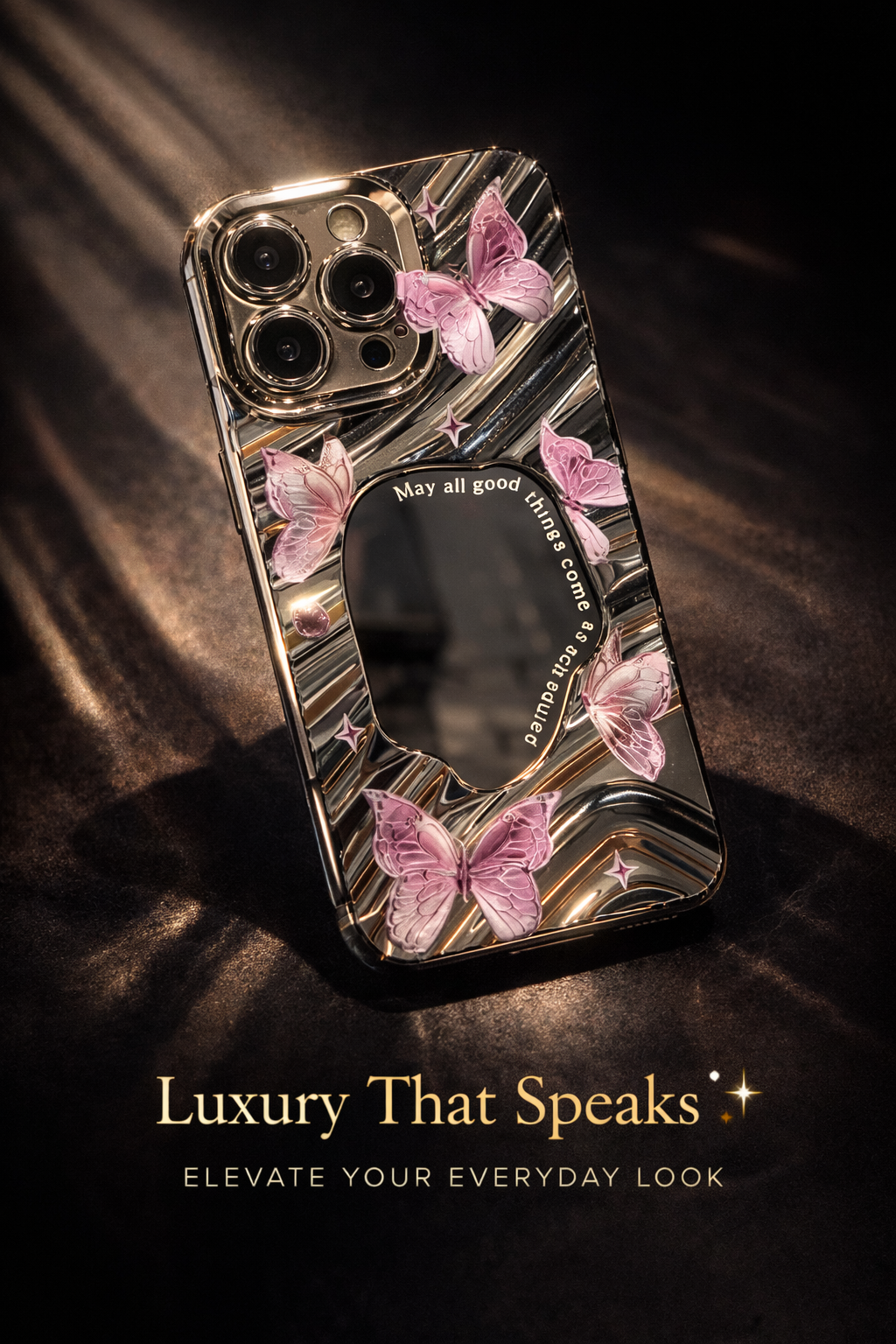 Mirror Butterfly iPhone Case – Reflective Glam & Shock Protection